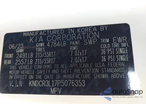 2023 Kia Niro Ev Wind из США, поврежденный, VIN KNDCR3L17P5076353